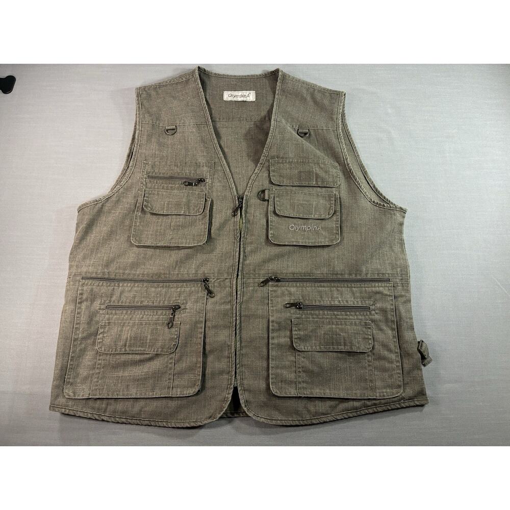 Olympina Utility Cargo Vest Mens Outdoor Fishing Hiking Multi Pocket Full Zip